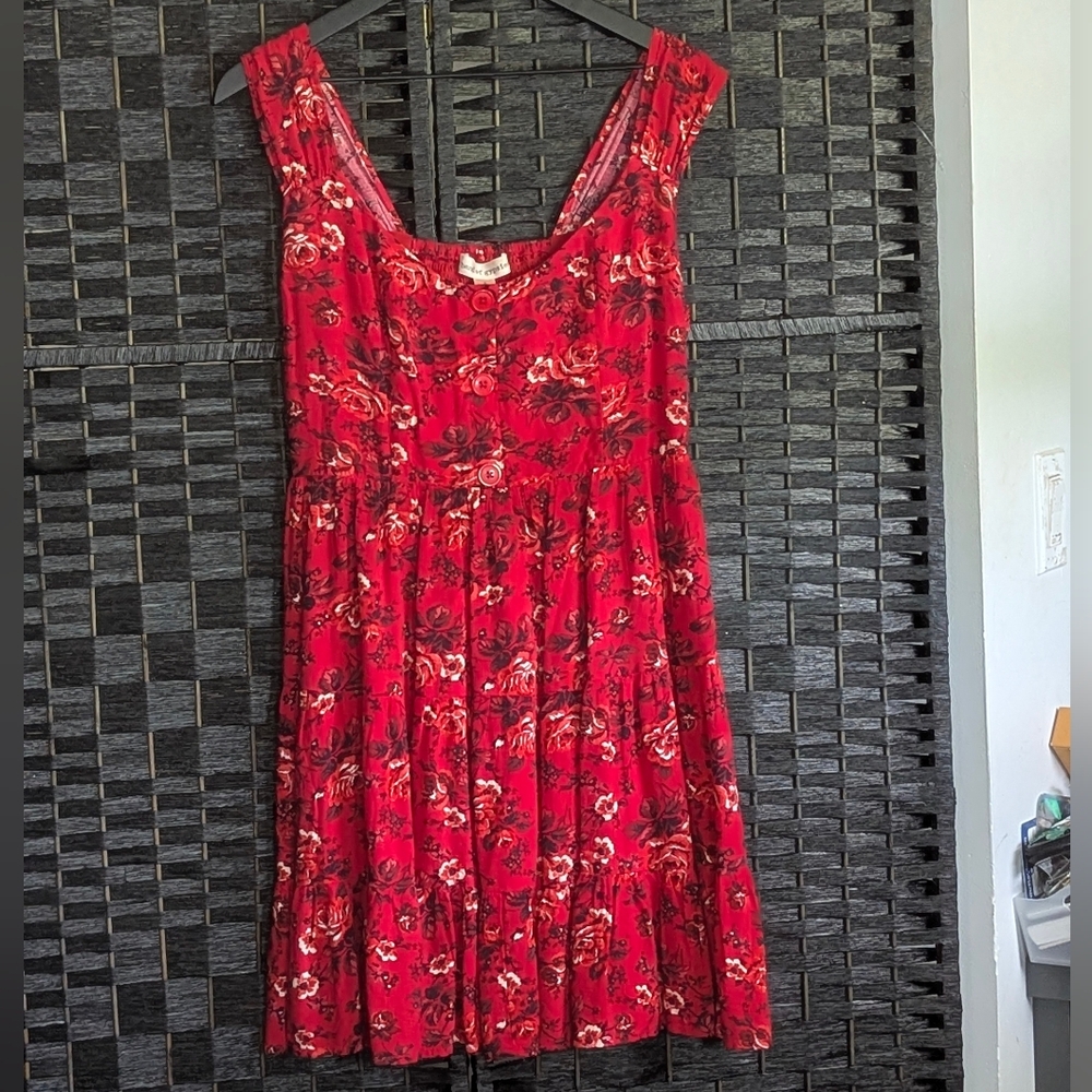Band Of Gypsies Floral Red Dress Flowers Flouncy Feminine Sz Medium